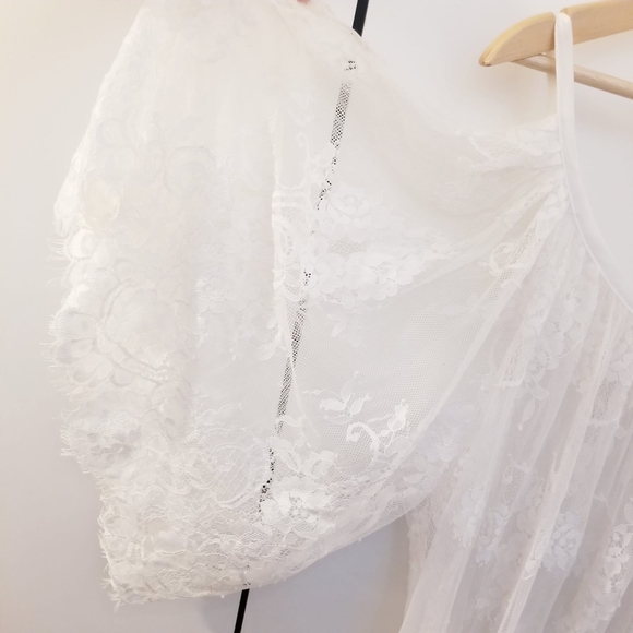 Forever 21 White Lace Swim Beach Cover up Shirt Blouse Off the Shoulder - Picture 3 of 6